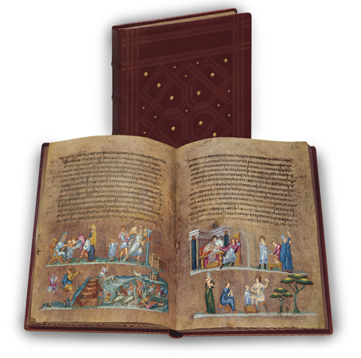 Wiener Genesis, Faksimile-Edition Wiener Genesis, Faksimile-Edition, Band stehend und aufgeschlagen