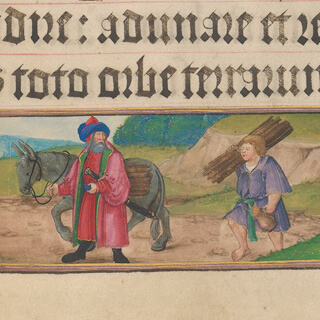 Türchen 15: Abraham mit Reitesel führt seinen Sohn Isaak zur Opferstätte, Missale Albrechts von Brandenburg, fol. 287r Quaternio Adventskalender – Türchen 15