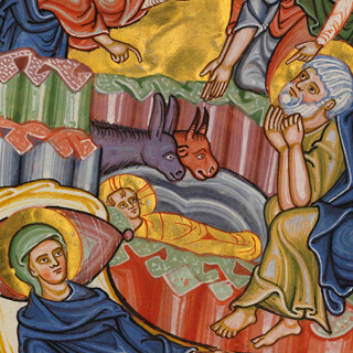 Türchen 4: Ochs und Esel an der Krippe im Bamberger Psalter, fol. 8r Quaternio Adventskalender – Türchen 4